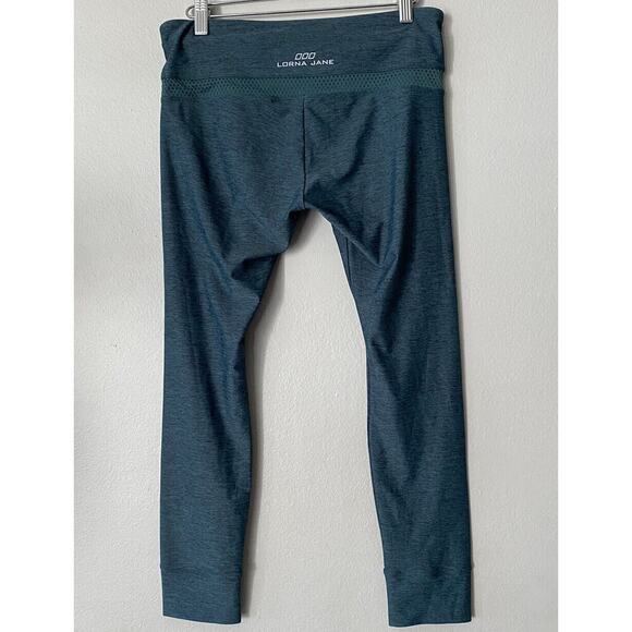 Lorna Jane LJ Flexion Green Core Ankle Biter Leggings Net Trim Soft Activewear - Picture 1 of 8